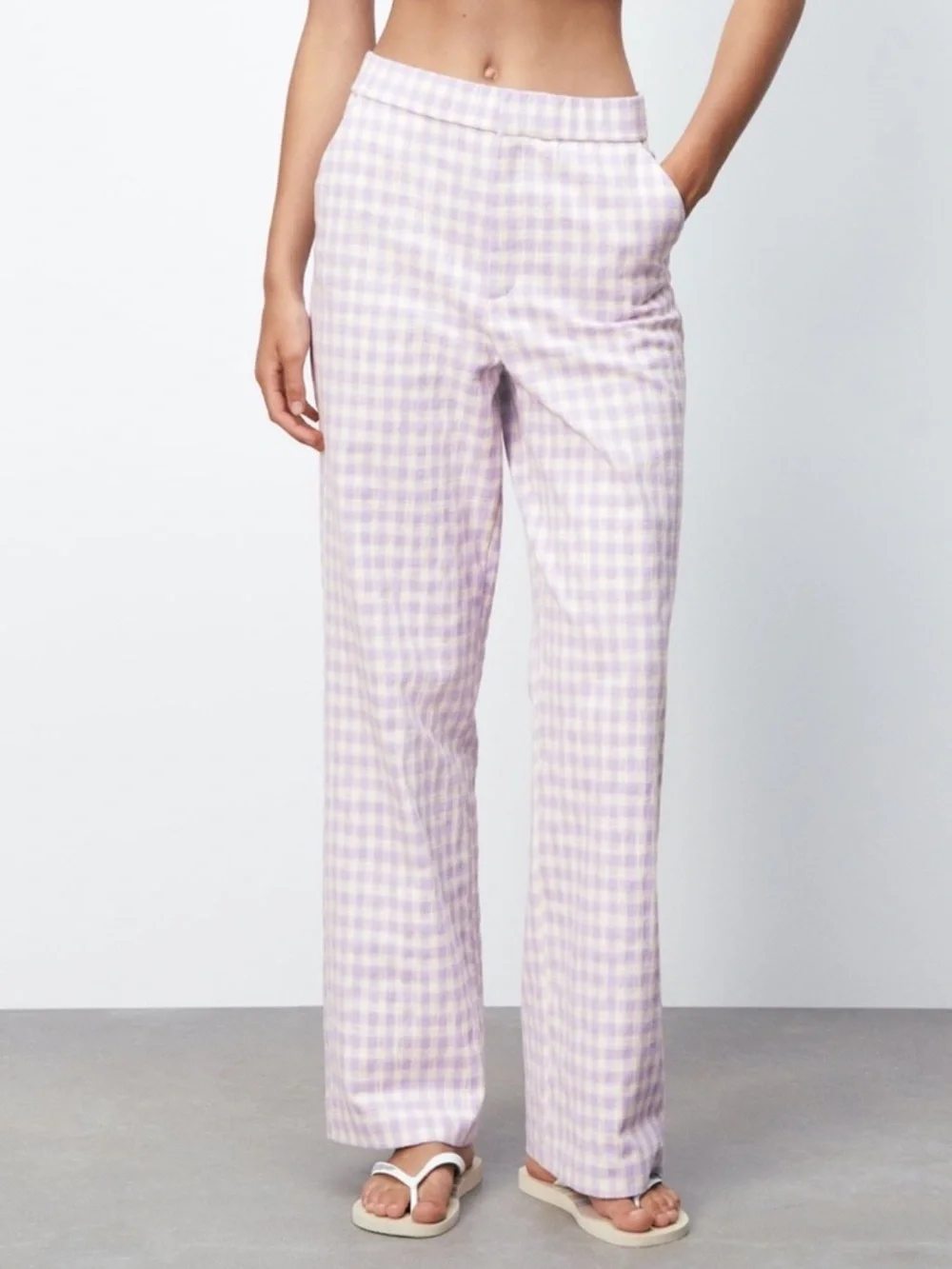 ZARA Gingham straight leg pants